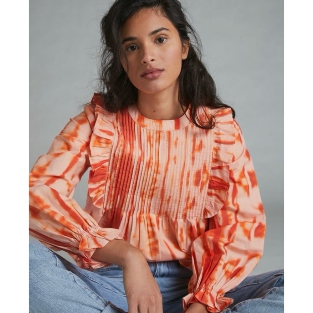 ANTHROPOLOGIE Samantha Chatham Emilia Ruffled Tie-Dye Blouse - L